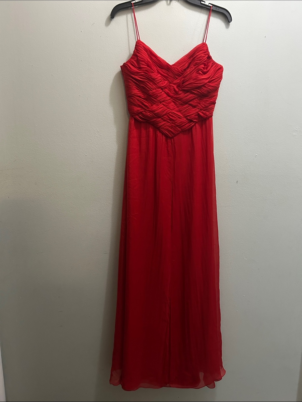 Red Ruched Spaghetti-Strap Maxi Dress
